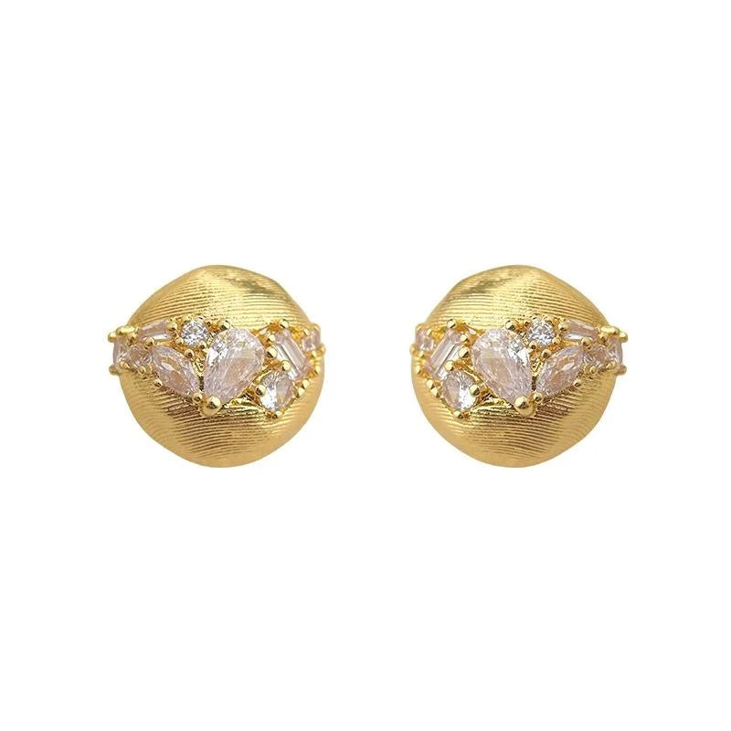 14K Plated Micro Pave Zircon Starry Sky Irregular Round Stud Earrings For Women