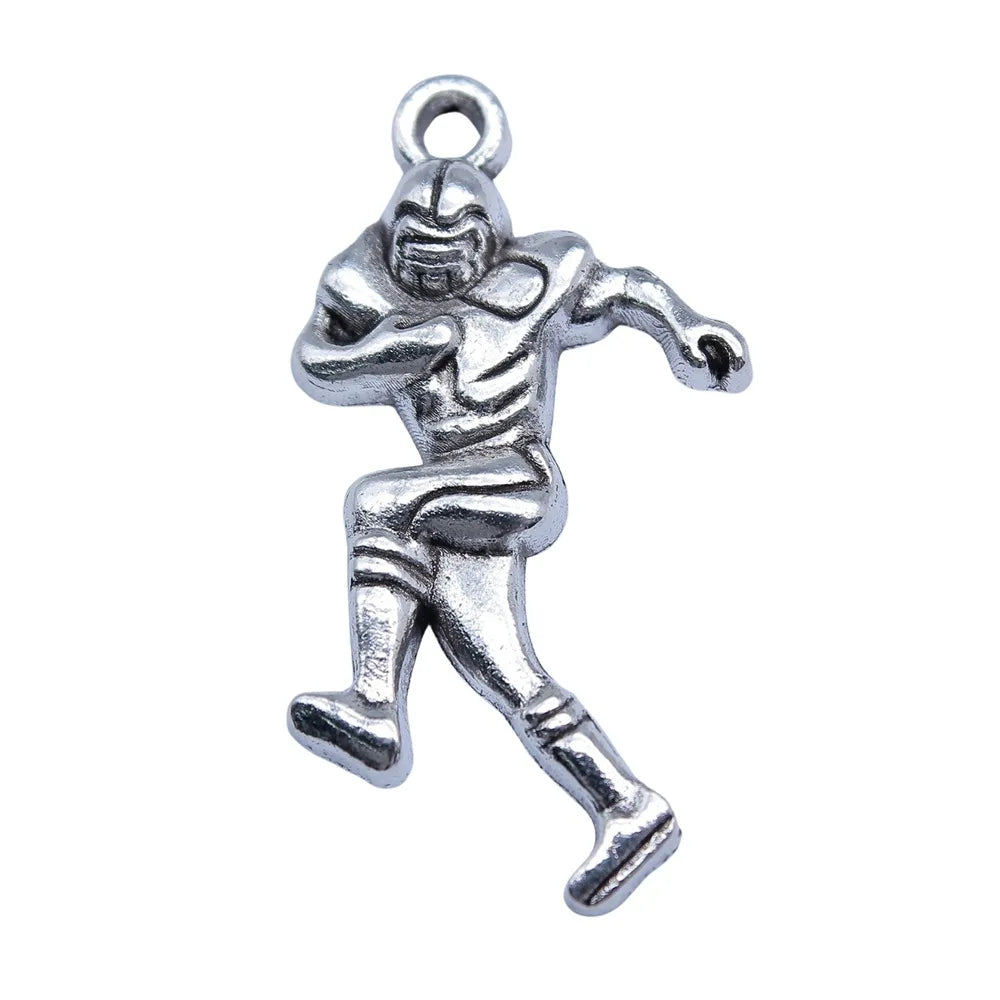 32x22mm 2.3g Antique Silver Zinc Alloy Football Player Charm Pendant for Sports DIY Jewelry Making