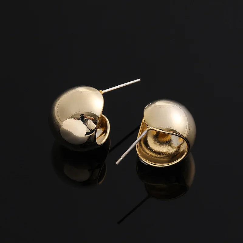 Elegant Gold Alloy Round Ball With Spiral Coil Stud & Clip On No Piercing Statement Earrings