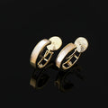 Elegant Gold Tone Spiral Disc Natural Shell Hoop Alloy Stud & Clip On No Piercing Small Huggie Earrings