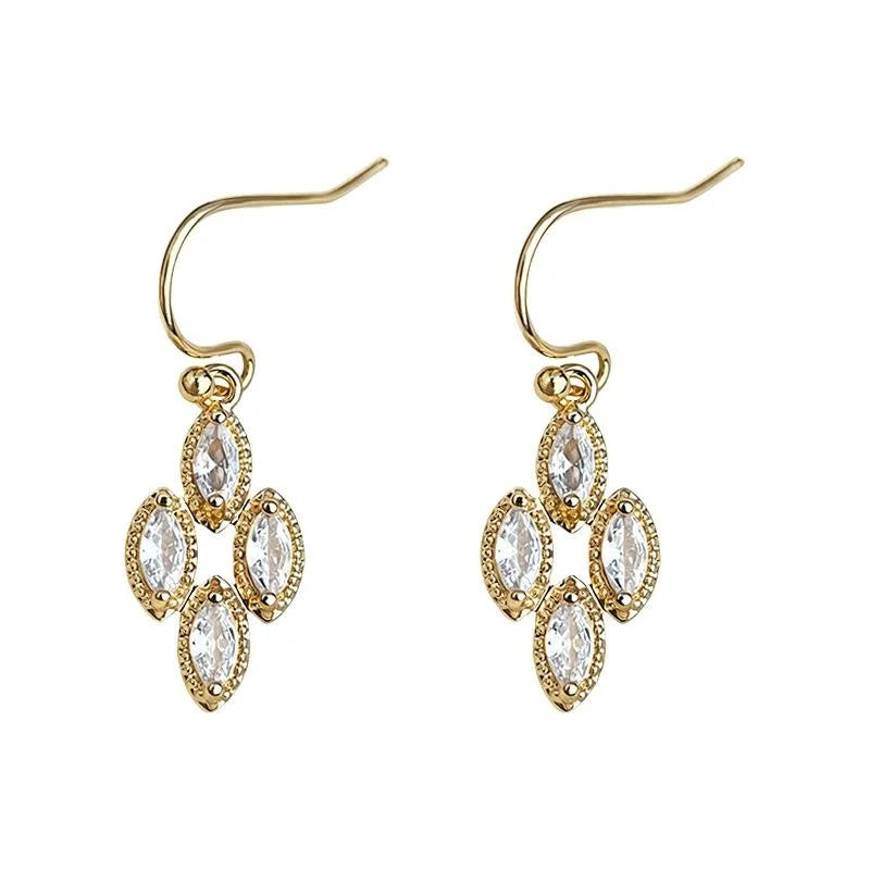 Light Luxury Micro Pave Zircon Copper Geometric Diamond Hollow Drop Earrings