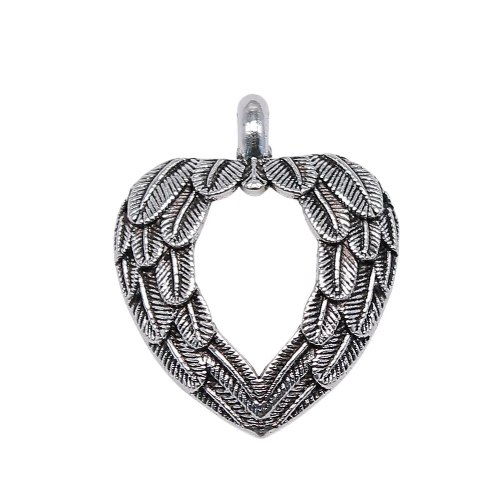 31x26mm 3.1g Antique Silver Zinc Alloy Heart Feather Leaf Charm Pendant for DIY Necklace Making