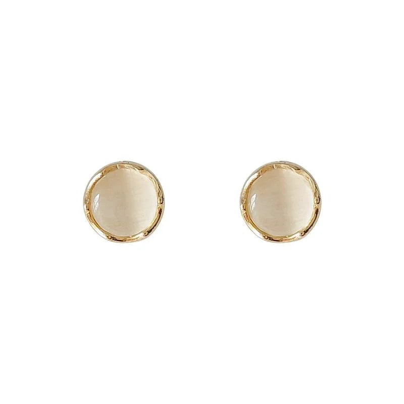 Minimalist 14K Plated Copper Round Glass Cat Eye Stone Stud Earrings For Daily Wear