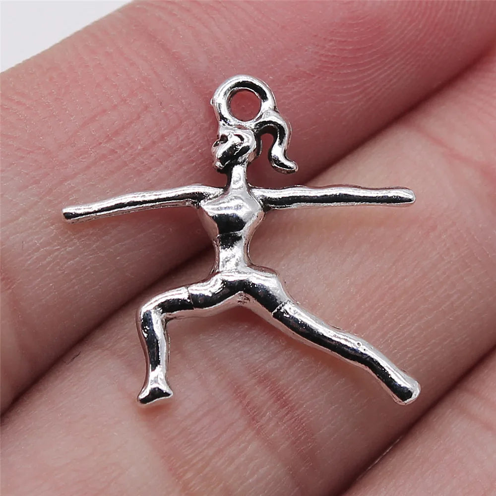 21x23mm 1.5g Antique Silver Zinc Alloy Gymnast Charm Pendant for Sports Theme DIY Jewelry Making