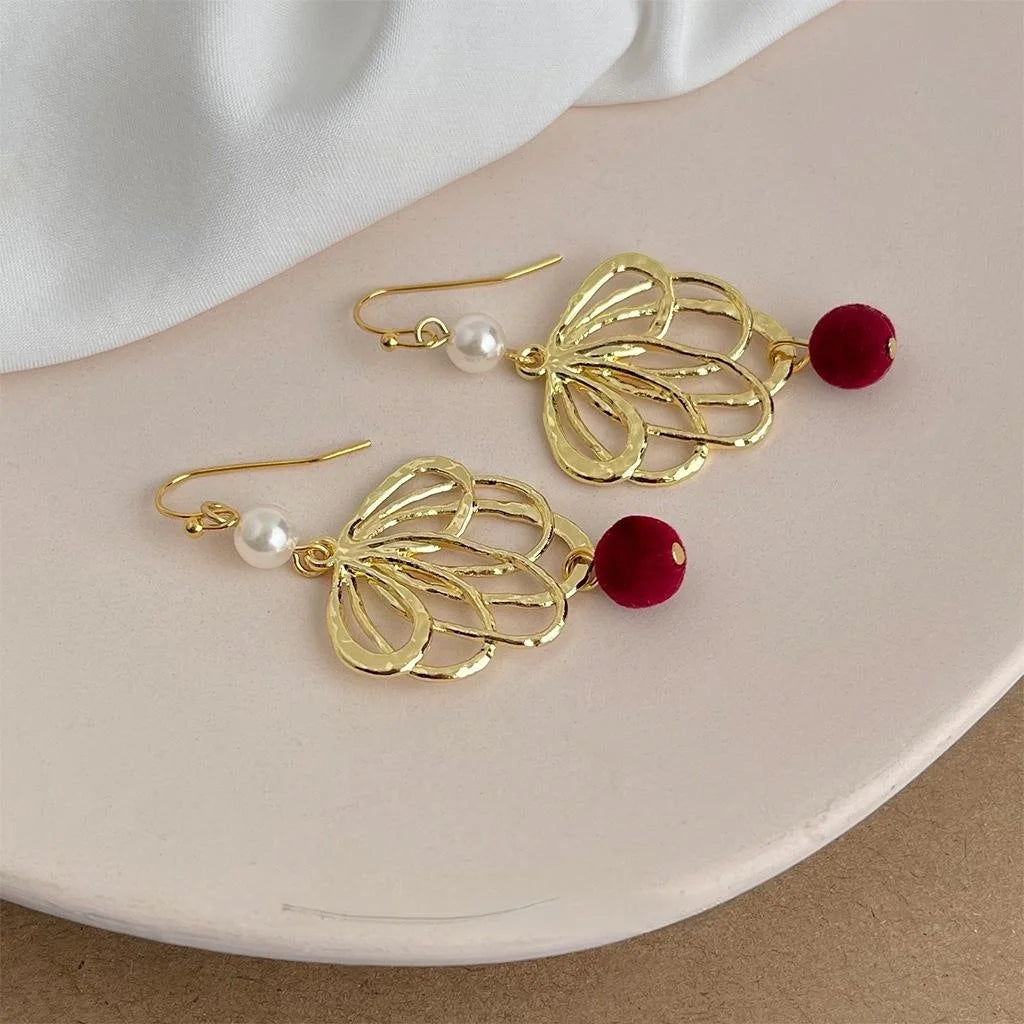 Handmade Original Design 14K Gold Plated Copper Hollow Flower Long Drop Earrings