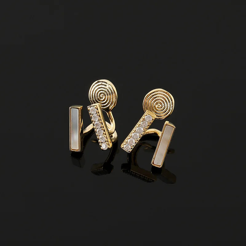 Elegant Double Layer Shell Bar Alloy Rhinestone Stud & Clip On No Piercing Commuter Earrings
