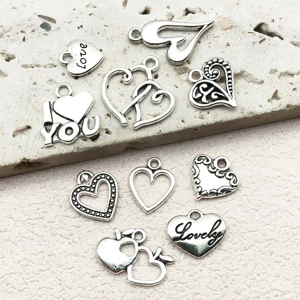 Vintage Zinc Alloy Heart Love Letter Charm Pendant for DIY Necklace Bracelet Keychain Jewelry