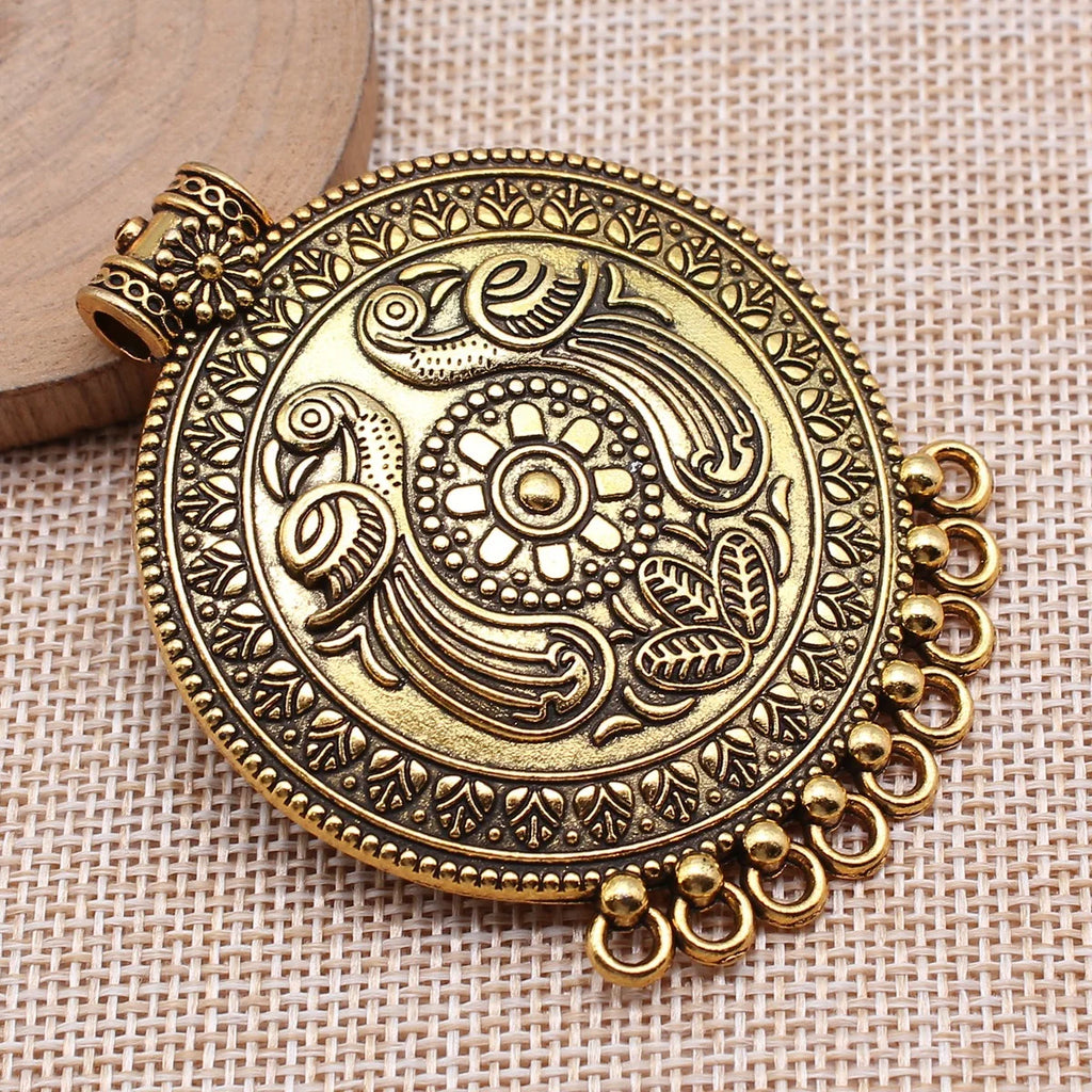 55x69mm 18g Multi Color Zinc Alloy Phoenix Bird Round Disc Charm Pendant for DIY Necklace Making