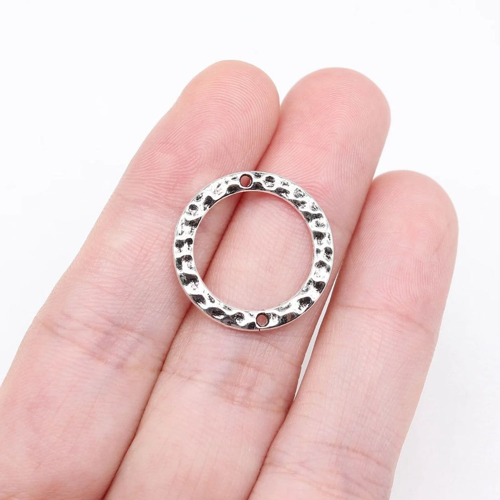 20x20mm 1g Zinc Alloy Hammered Round Ring Charm Pendant for DIY Necklace Earring Jewelry Making