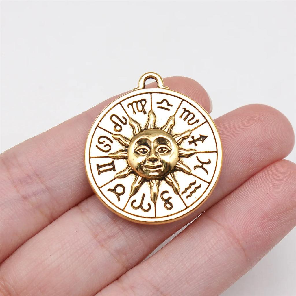 30x27mm 8.33g Multicolor Zinc Alloy Chinese Zodiac Sun Charm Pendant for DIY Necklace Bracelet Making