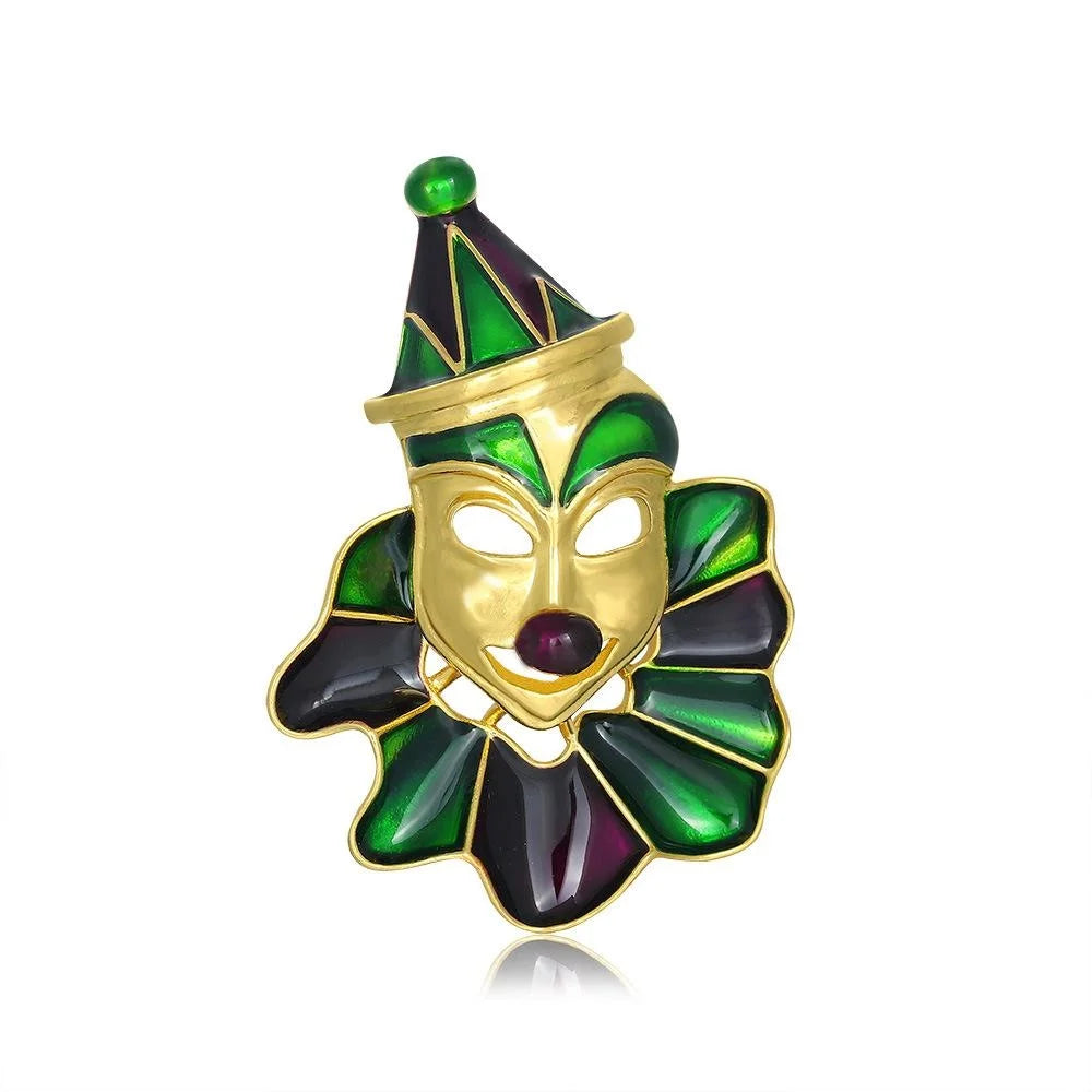Vintage Enamel Alloy Carnival Mask Brooch, Creative Clown Face Lapel Pin For Suit Accessory Gift