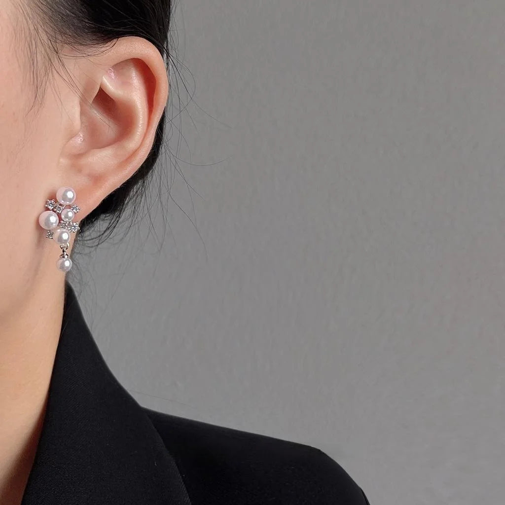 Copper Pearl Tassel Drop Earrings Geometric Luxury Fashion Jewelry