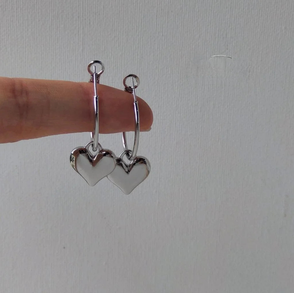Silver Plated Copper 3D Smooth Heart Drop Earrings, Premium Western Style Fashion Jewelry