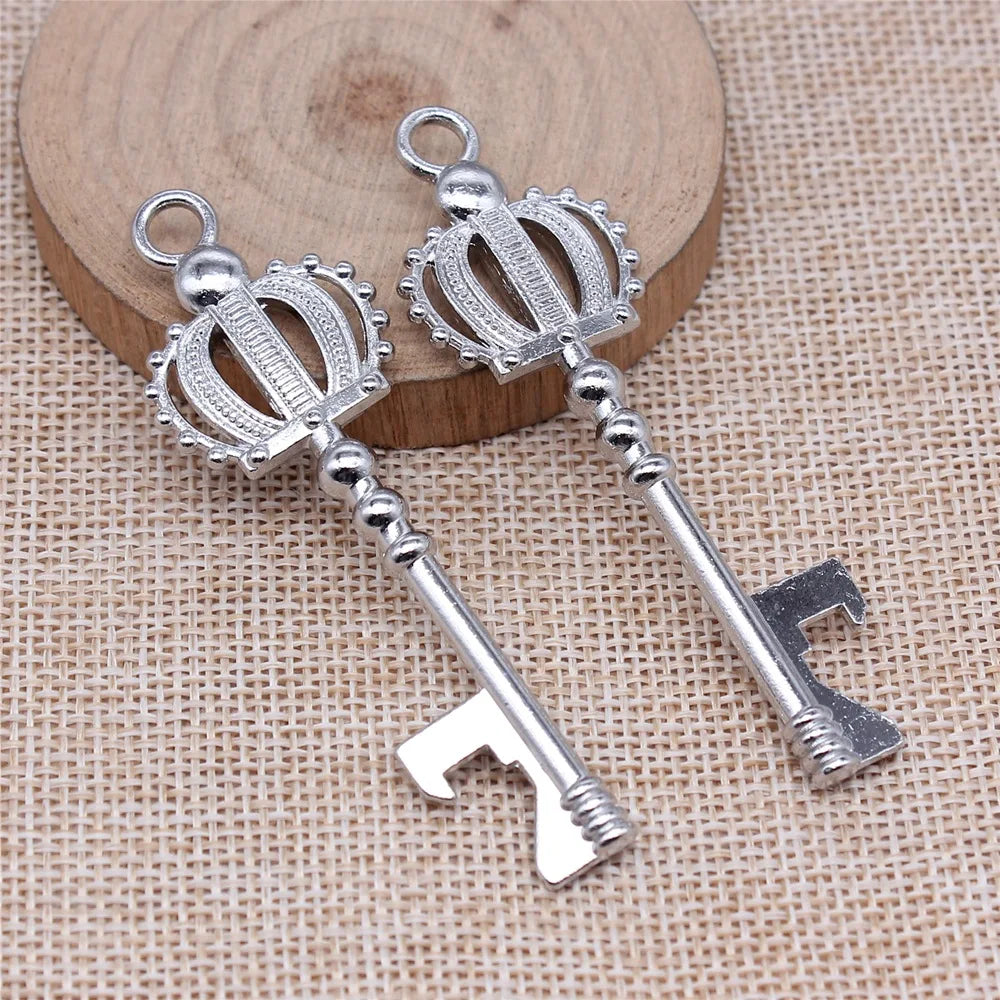 23x73mm 9g Multicolor Zinc Alloy Crown Key Bottle Opener Charm Pendant for DIY Jewelry Making