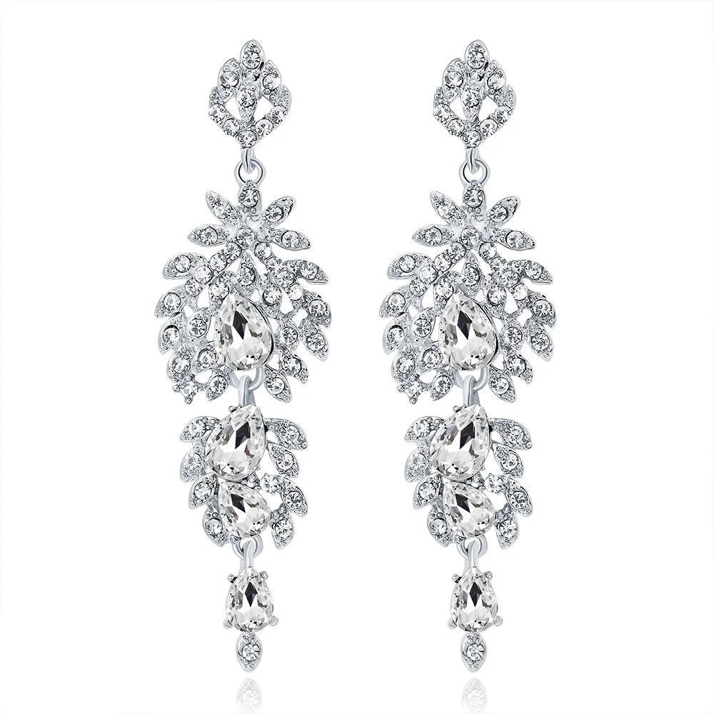 Luxury Rhinestone Crystal Teardrop Chandelier Earrings For Bridal Wedding Party Banquet Gift