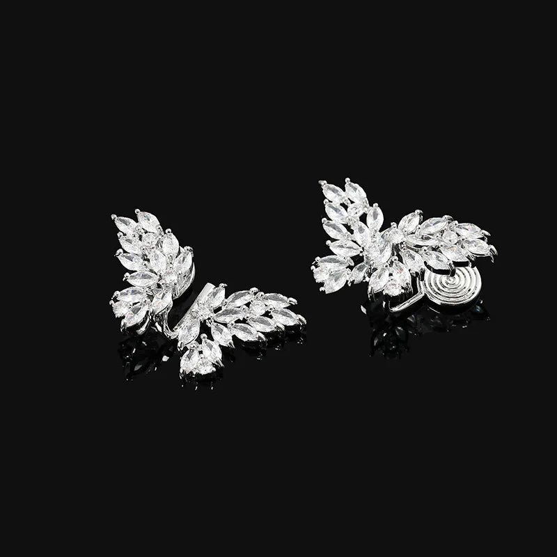 Elegant Luxury Alloy Zircon Butterfly Swirl Stud & Clip On No Piercing Statement Ear Cuff Earrings