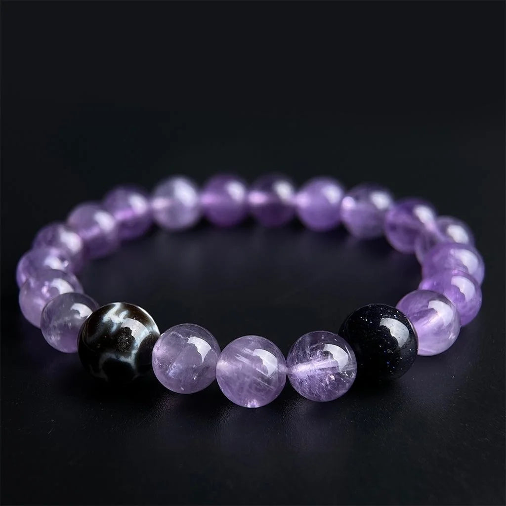 Lavender Amethyst Blue Sandstone Glass Bead Bracelet Geometric Chinese Style Crystal Jewelry