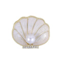 Elegant Pearl Shell Brooch With Enamel Alloy Rhinestone Trim, Luxury Women's Lapel Pin Suit Accessory