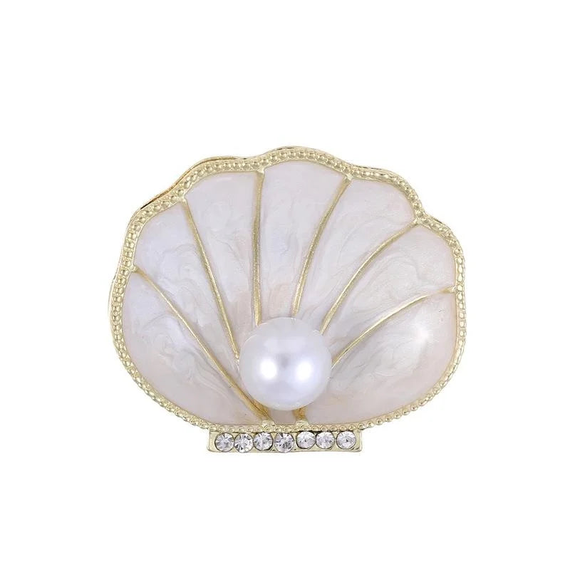 Elegant Pearl Shell Brooch With Enamel Alloy Rhinestone Trim, Luxury Women's Lapel Pin Suit Accessory