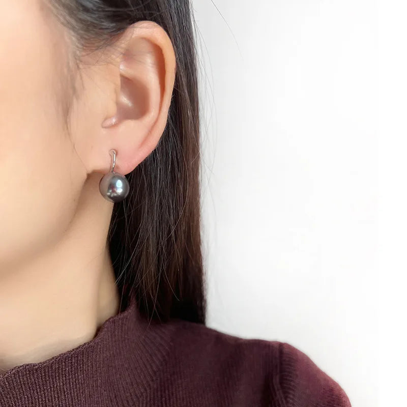 Elegant Gray Pearl Spiral Coil Alloy Stud & Clip On No Piercing High Heel Hook Drop Earrings