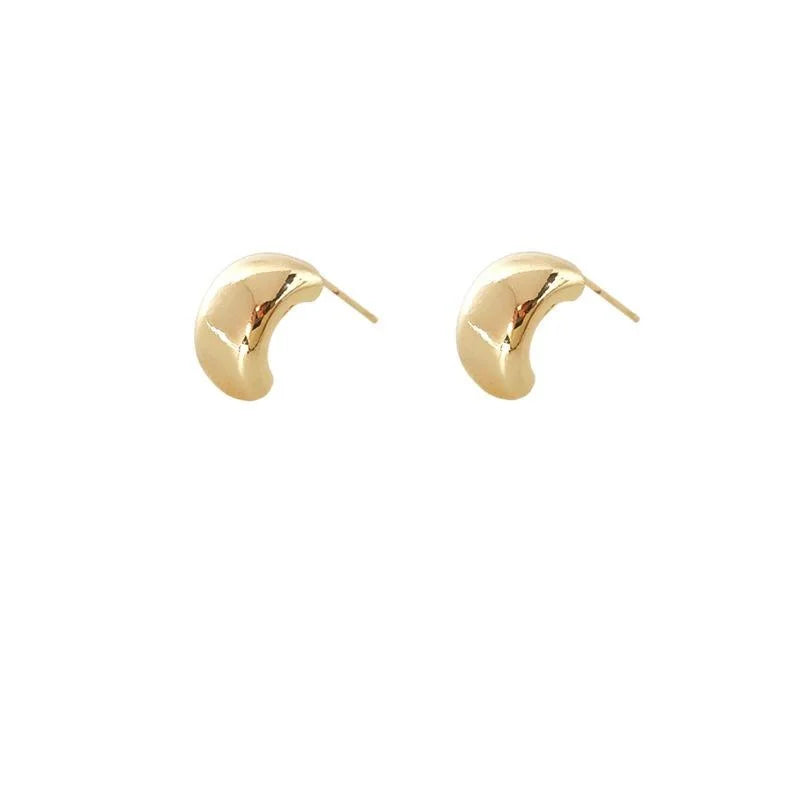 Korean Minimalist Bean Stud Earrings 14K Gold Plated Copper For Women