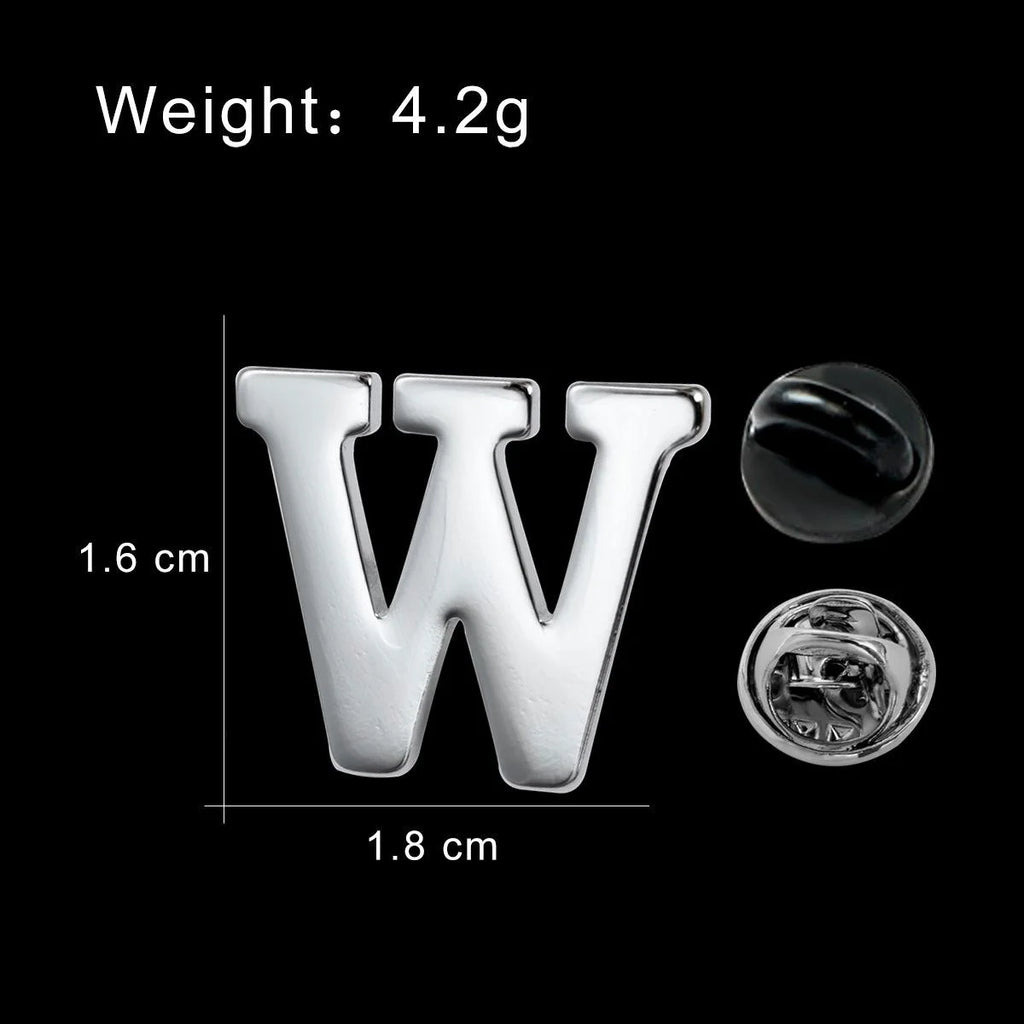 Elegant Silver Stainless Steel Alphabet Letter Brooch Pins, A-Z Initial Lapel Pin Corsage Suit Accessory Gift