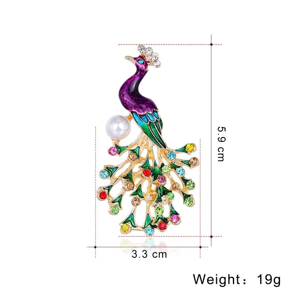 Elegant Enamel Peacock Brooch With Rhinestone And Faux Pearl, Colorful Animal Lapel Pin Gift