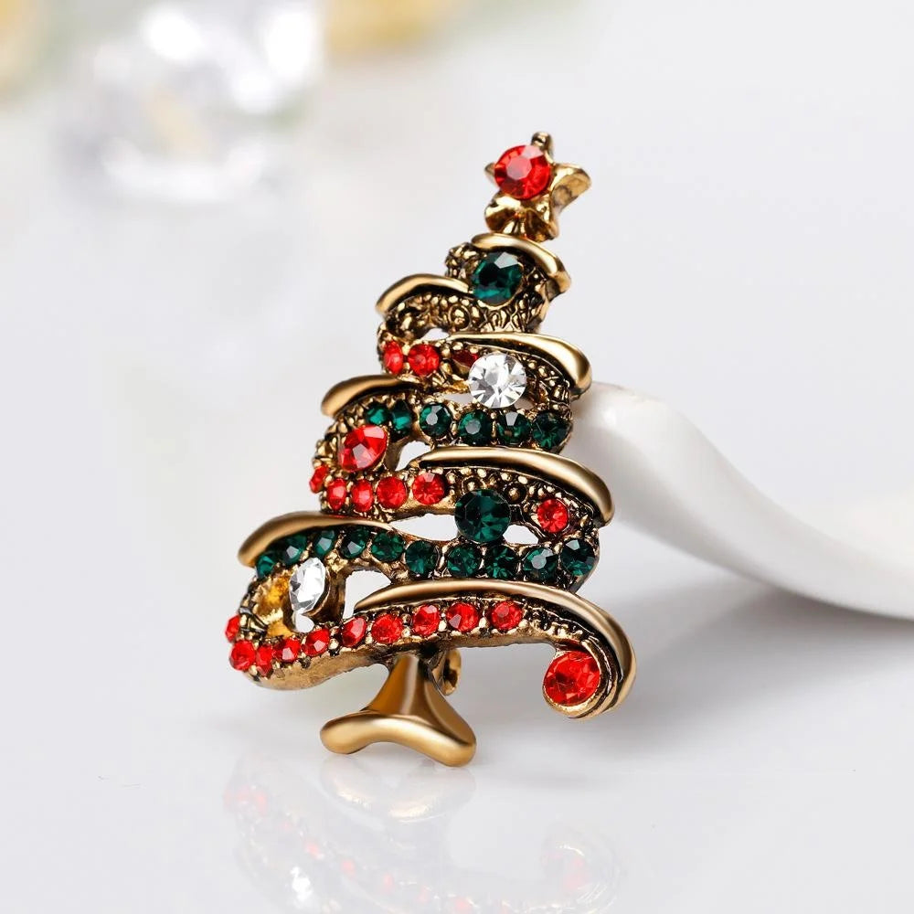 Luxury Alloy Rhinestone Christmas Tree Brooch For Women, Festive Lapel Pin Corsage Suit Accessory Gift