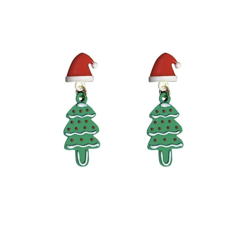 Cute Christmas Alloy Stud Earrings With Silver Plated Pins, Santa Snowflake Cartoon Design