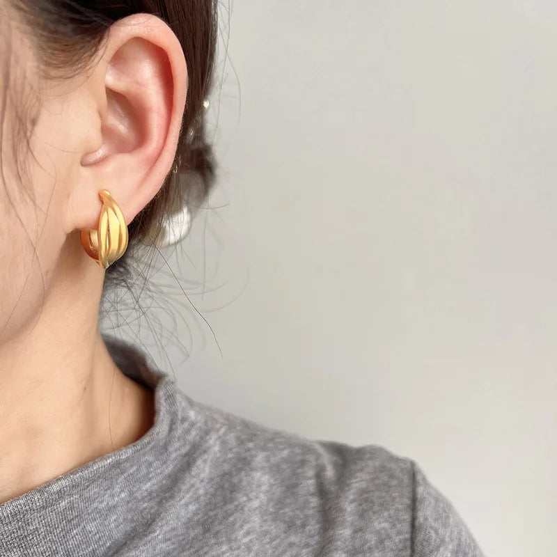 Elegant Matte Gold Alloy Cross C Hoop Stud & Clip On No Piercing Spiral Twist Statement Earrings