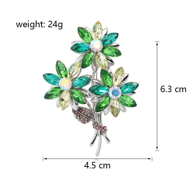 Elegant Blue Gray Rhinestone Flower Bouquet Brooch Gold Alloy Lapel Pin Corsage Suit Accessory Gift