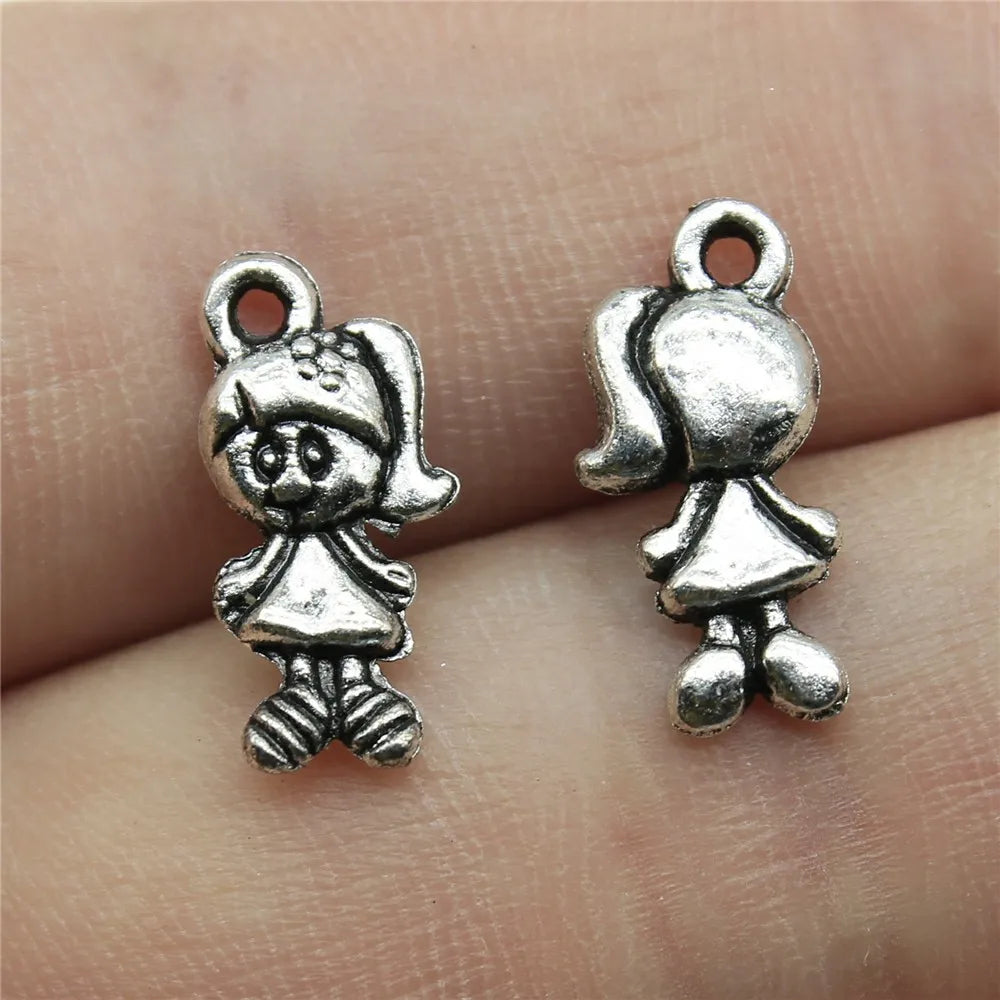 15x7mm 0.6g Antique Silver Zinc Alloy Little Girl Charm Pendant for DIY Bracelet Necklace Jewelry