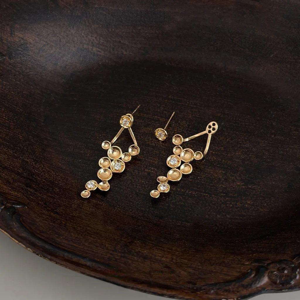 14K Plated Copper Micro Pave Zircon Geometric Round Two Way Drop Earrings
