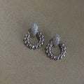 Silver Plated Metal Micro Pave Zircon Round Geometric Stud Earrings High-End Minimalist Style