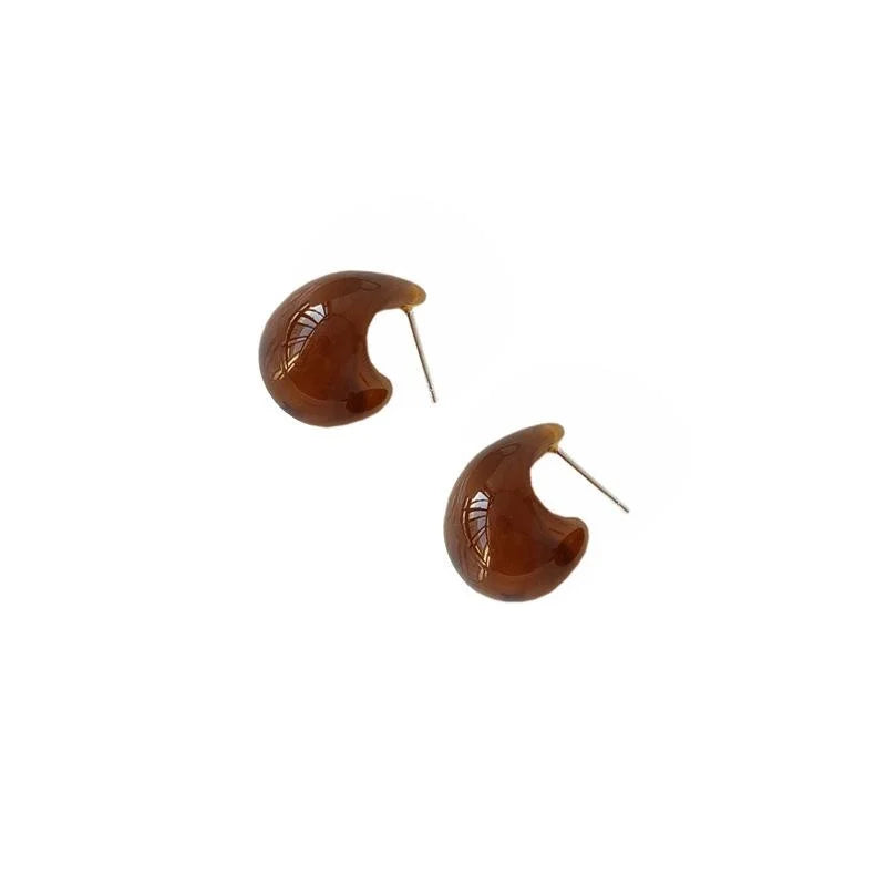 Vintage Hong Kong Style Resin Geometric Oval Bean Drop Earrings With Silver Plated Pins