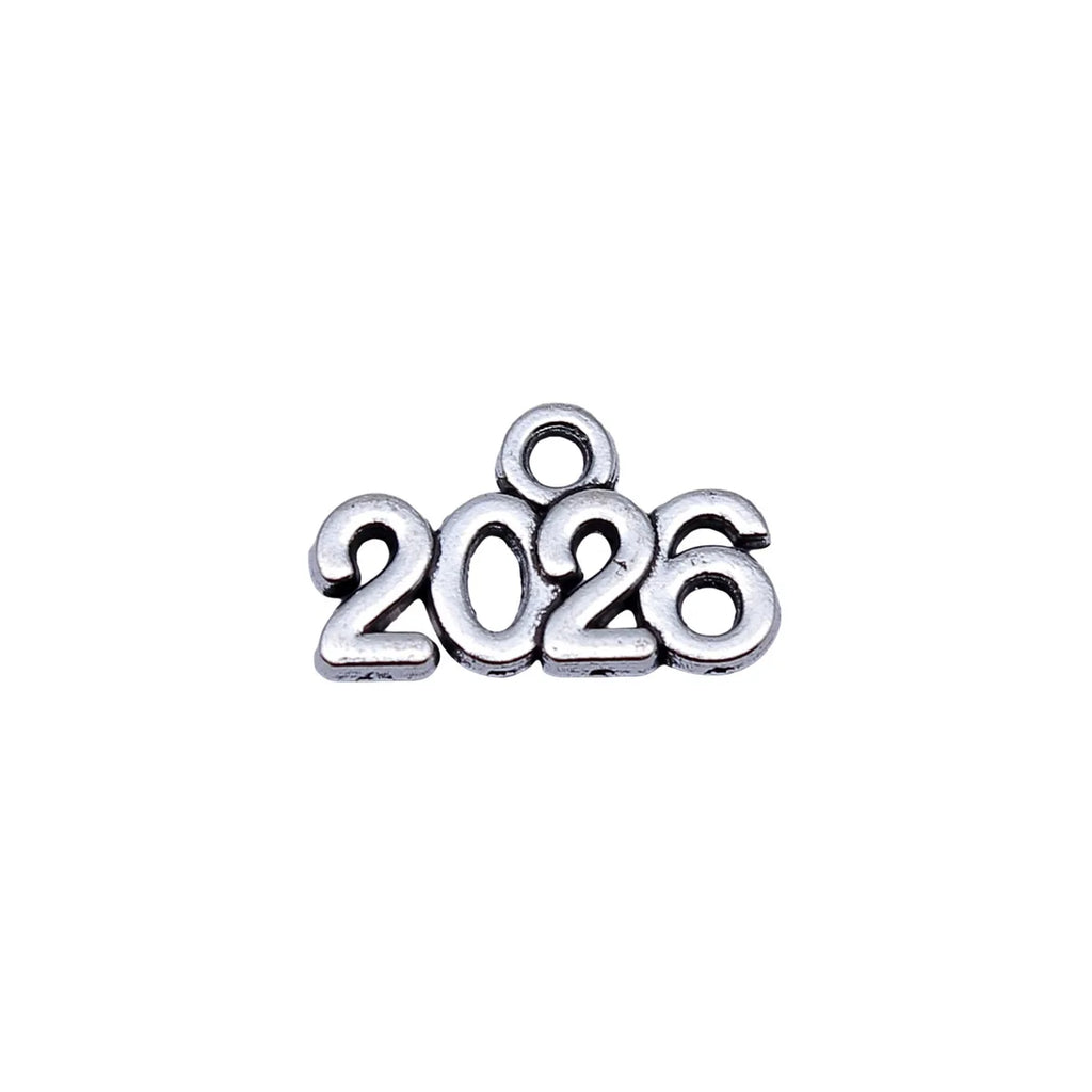15x9.2mm 0.58g Antique Silver Tone Zinc Alloy Year 2026 Charm Pendant for DIY Graduation Jewelry