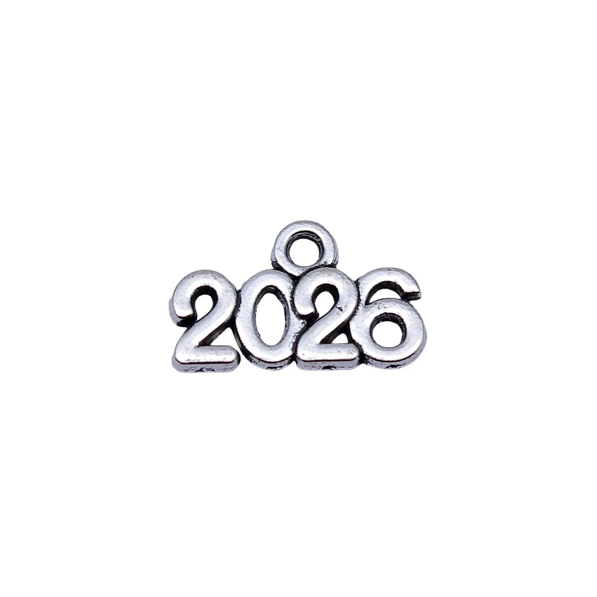 15x9.2mm 0.58g Antique Silver Tone Zinc Alloy Year 2026 Charm Pendant for DIY Graduation Jewelry
