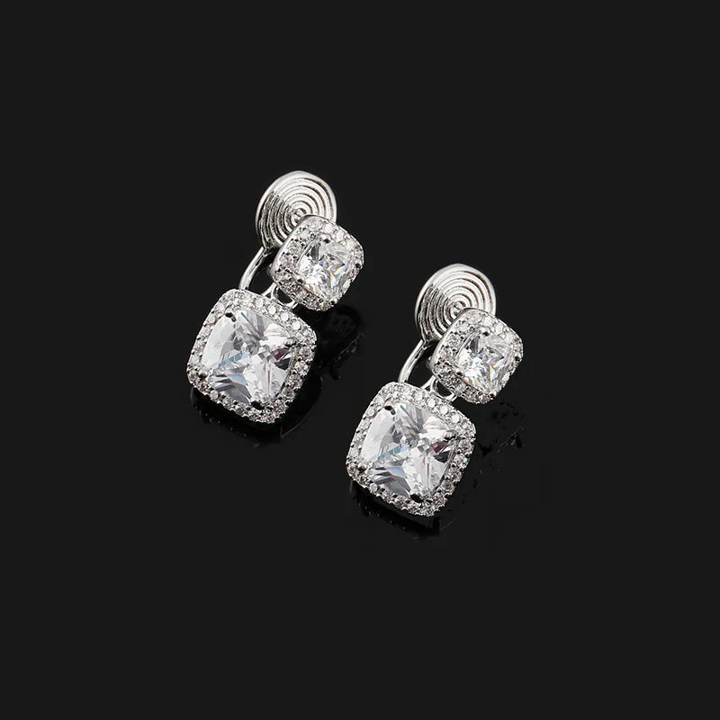 Luxury Square Zircon Rhinestone Drop Stud & Clip On No Piercing Geometric Spiral Women's Earrings