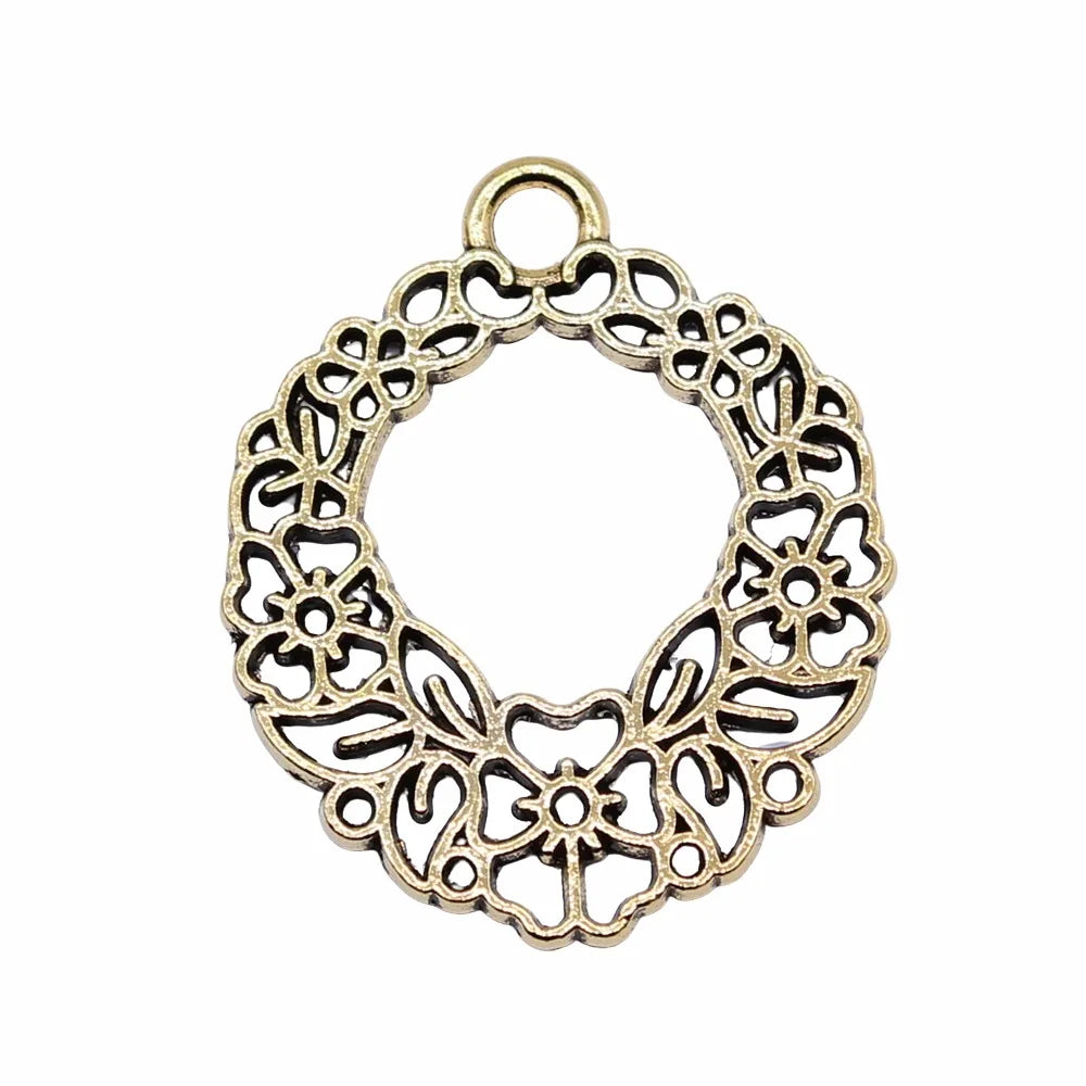 30x25mm 3g Multicolor Zinc Alloy Hollow Flower Wreath Charm Pendant for DIY Necklace Making