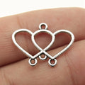 22x15mm 0.7g Antique Silver Zinc Alloy Double Heart Connector Charm for DIY Earring Jewelry Making