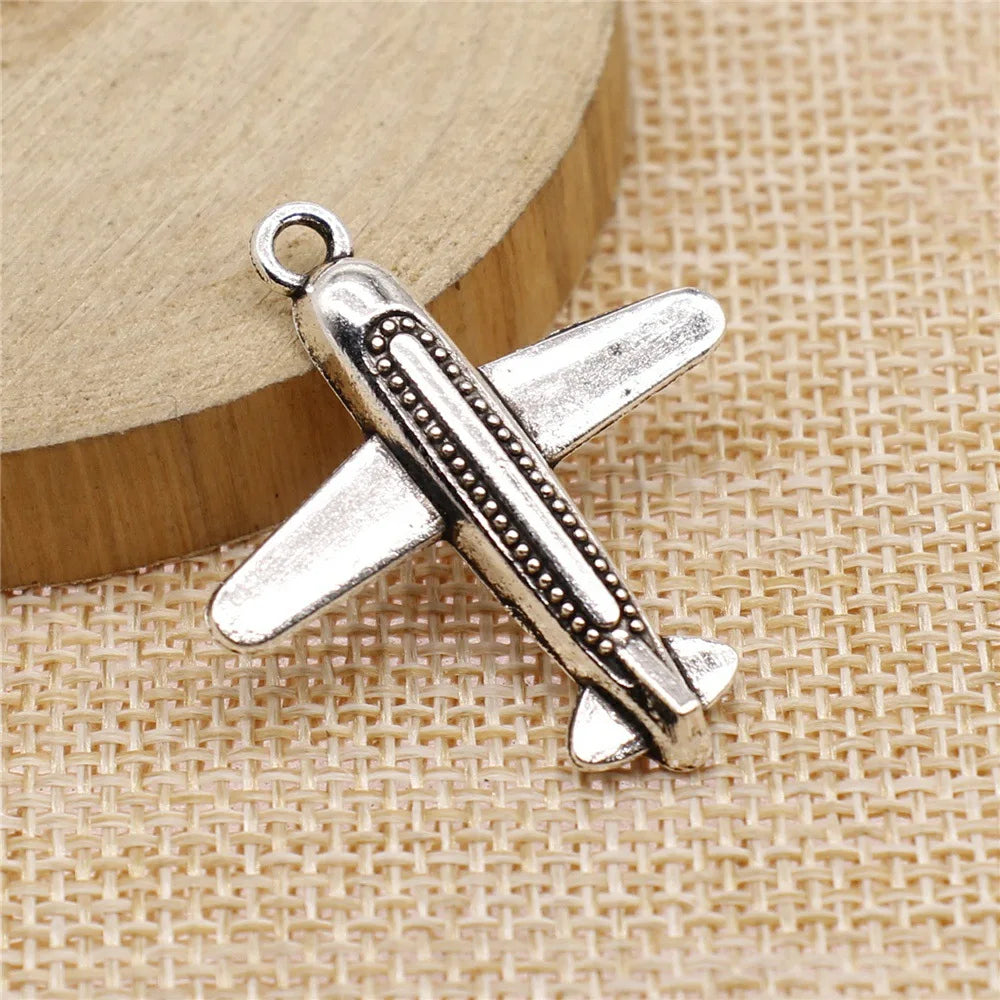 32x35mm 2.9g Antique Silver Zinc Alloy Airplane Charm Pendant for Travel Theme DIY Jewelry Making