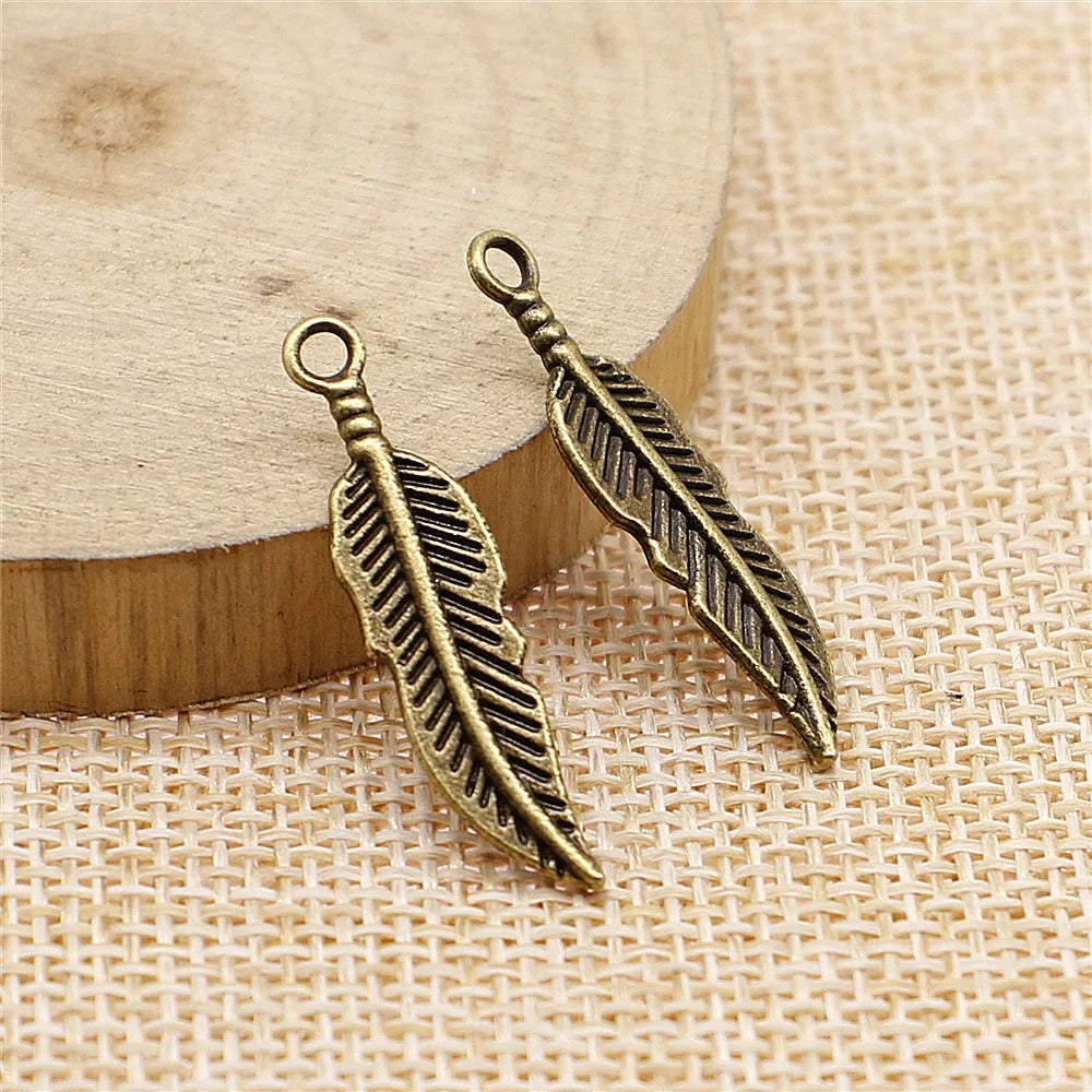 30x8mm 1.1g Multicolor Zinc Alloy Leaf Feather charm pendant for necklace bracelet DIY jewelry making