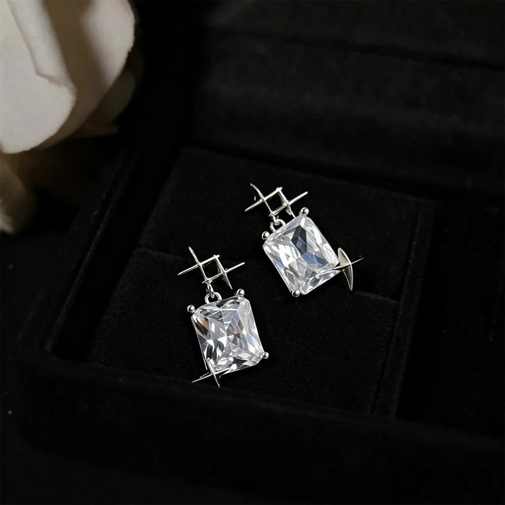 Sparkling Square Zircon Star Stud Earrings Copper High End Commuter Jewelry