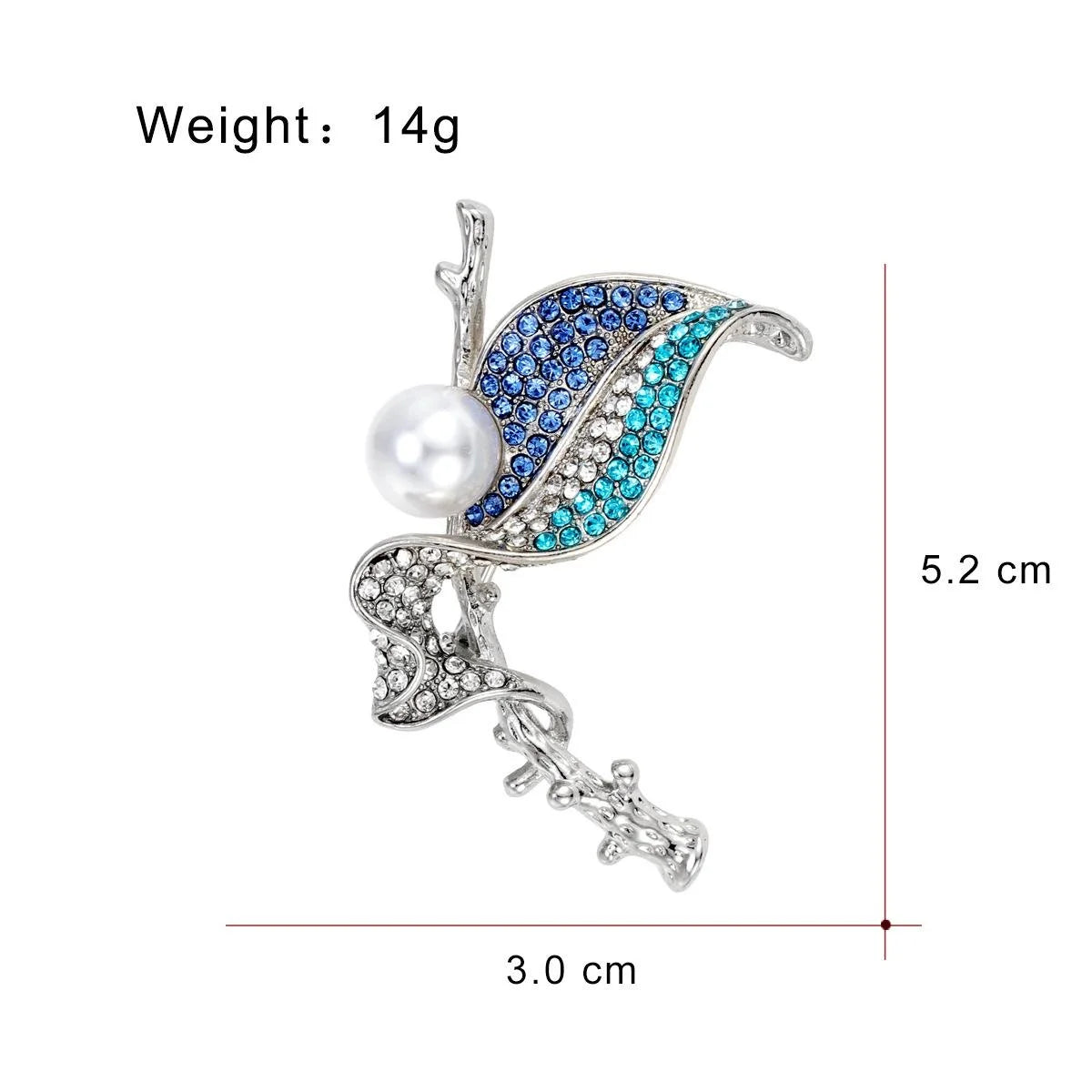 Elegant Pearl Leaf Brooch With Blue Rhinestone Alloy Branch, Luxury Lapel Pin Corsage For Suit And Sweater Gift