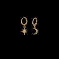 14K Gold Plated Zircon Star Moon Hoop Earrings Korean Minimalist Eight Point Design
