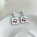 Cute Cherry Enamel Copper Drop Earrings Fresh Sweet Fruit Jewelry For Women