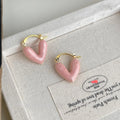 Sweet Pink Enamel Heart Copper Stud Earrings Double Sided Minimalist Fashion Jewelry