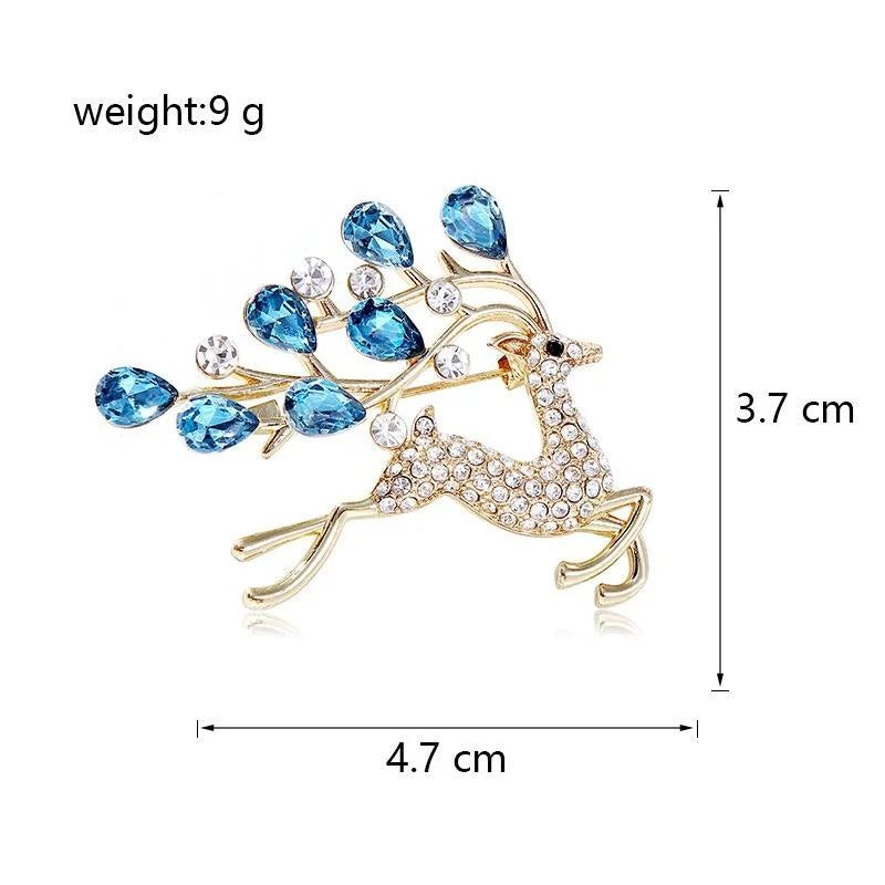 Elegant Rhinestone Deer Brooch With Blue Teardrop Branch Antlers, Luxury Animal Lapel Pin Suit Accessory Gift