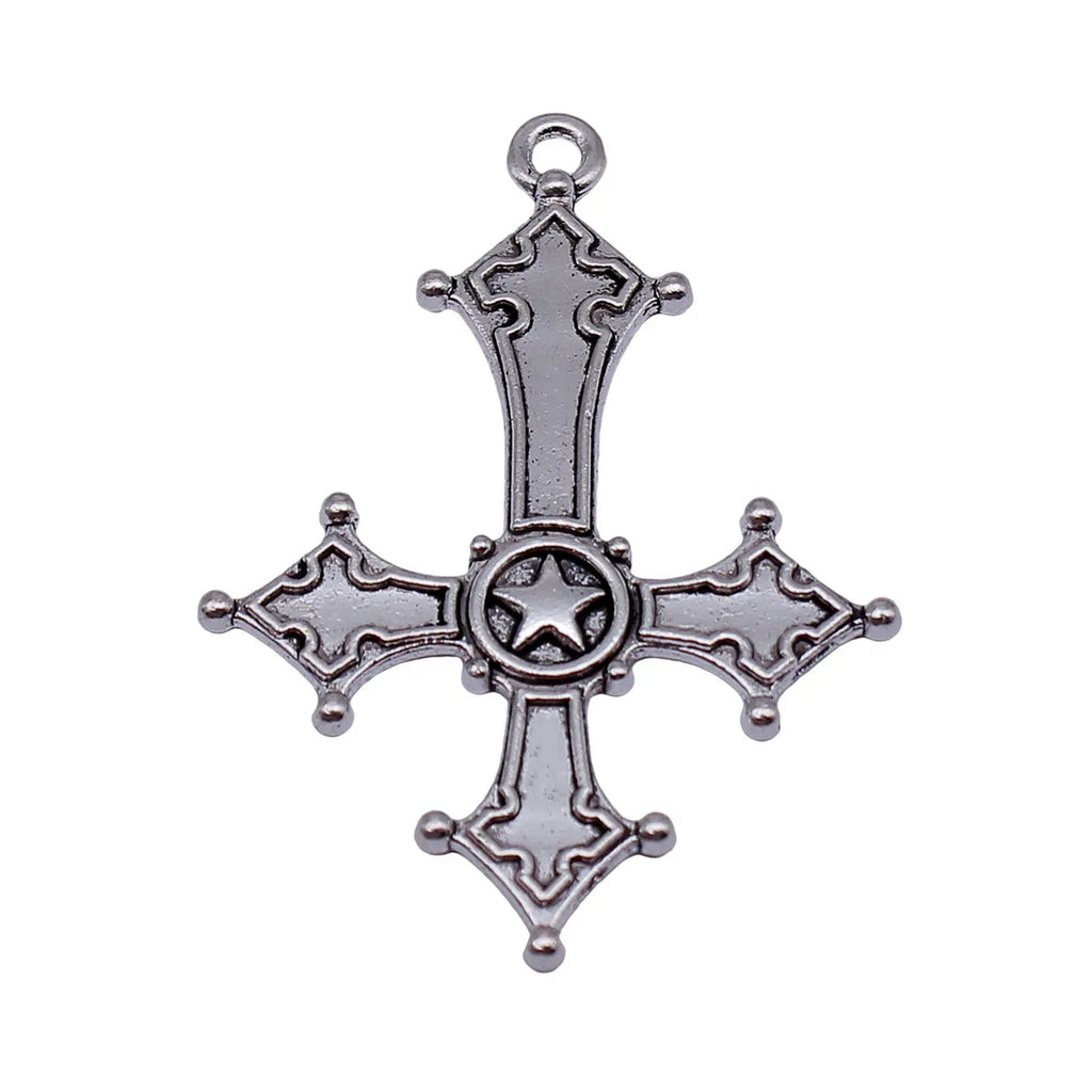 54x39mm 5.8g Antique Silver Tone Zinc Alloy Inverted Cross Charm Pendant for Gothic DIY Jewelry