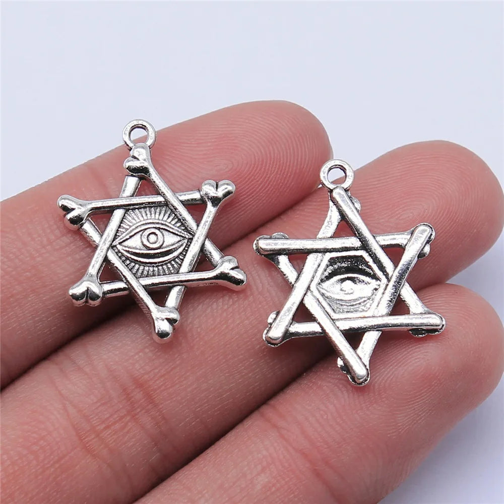 25x20mm 2.1g Antique Silver Zinc Alloy Six Point Star Eye Charm Pendant for DIY Jewelry Making
